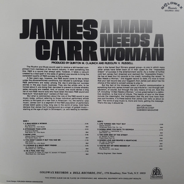 JAMES CARR (ジェイムス・カー)  - A Man Needs A Woman (US Ltd.Reissue LP/New)