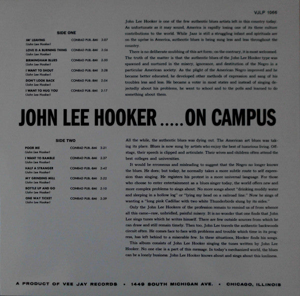 JOHN LEE HOOKER (ジョン・リー・フッカー)  - On Campus (US Ltd.Reissue LP/New)