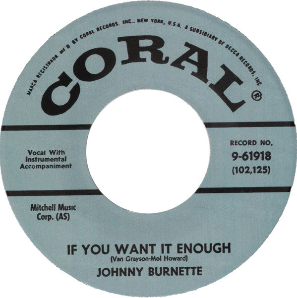 JOHNNY BURNETTE (ジョニー・バーネット) - Rock Billy Boogie (US 限定復刻リプロ再発 7"+カンパニースリーブ/New)