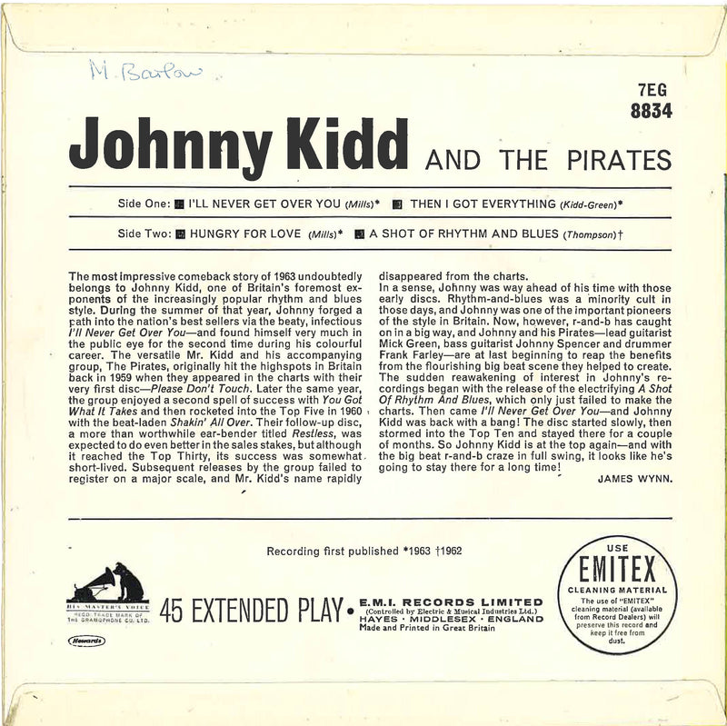 JOHNNY KIDD & THE PIRATES (ジョニー・キッド & ザ・パイレーツ) - Johnny Kidd (UK Orig.EP/CFS)