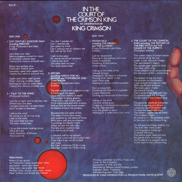 KING CRIMSON (キング・クリムゾン)  - In the Court of the Crimson King (UK-EU-US Ltd.Reissue 200g LP/New)