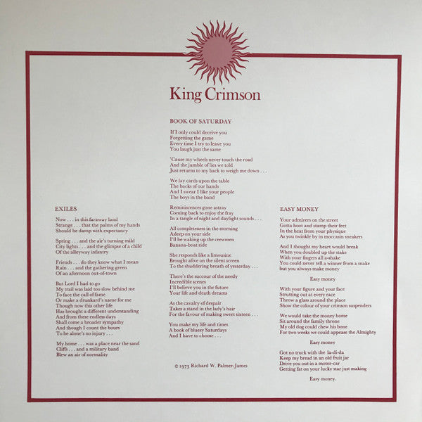 KING CRIMSON (キング・クリムゾン)  - Larks' Tongues In Aspic (UK 限定リマスター再発 200g LP/New)