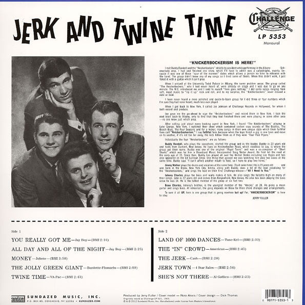 KNICKERBOCKERS (ニッカーボッカーズ)  - Jerk and Twine Time (US Sundazed Ltd.Reissue Mono LP/廃盤 New)