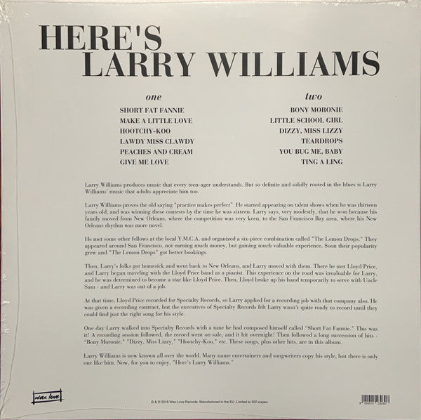 LARRY WILLIAMS (ラリー・ウイリアムス)  - Here’s Larry Williams (EU 500枚限定プレス復刻再発 LP/廃盤 New)