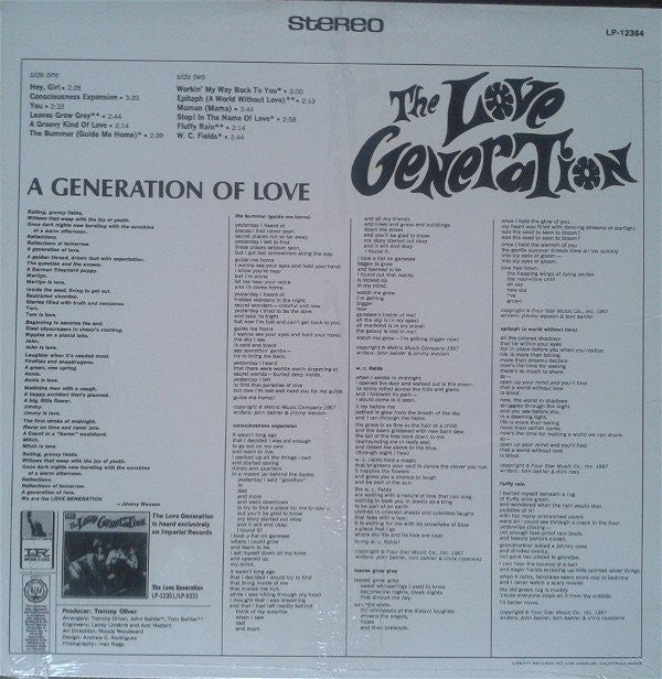 LOVE GENERATION (ラヴ・ジェネレーション)  - A Generation Of Love (US 限定復刻再発ステレオ LP/New)