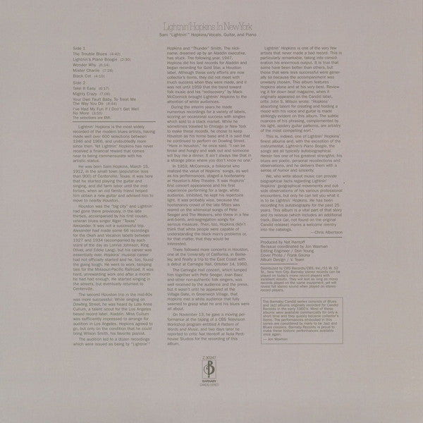 LIGHTNIN’ HOPKINS (LIGHTNING HOPKINS) (ライトニン・ホプキンス)  - In New York (US Ltd.Reissue LP/New)