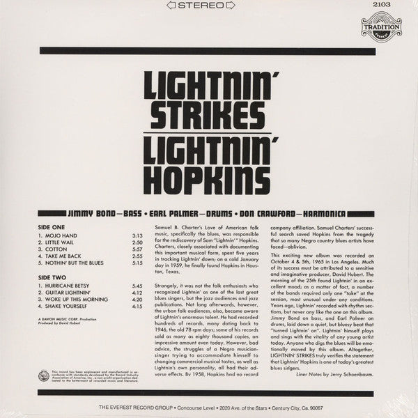 LIGHTNIN’ HOPKINS (LIGHTNING HOPKINS) (ライトニン・ホプキンス)  - Lightnin’ Strikes [Verve] (US 限定復刻再発 LP/New)'65年L.A.録音名作