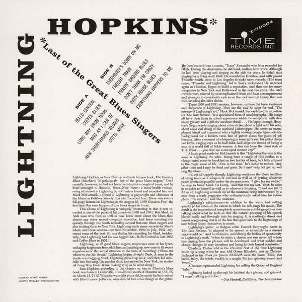 LIGHTNIN’ HOPKINS (LIGHTNING HOPKINS) (ライトニン・ホプキンス)  - Last Of The Great Blues Singers (US 限定復刻再発 LP/New)