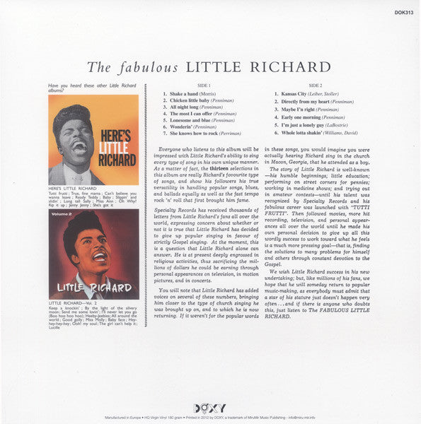 LITTLE RICHARD (リトル・リチャード)  - The Fabulous (EU 限定復刻再発 180g LP＋CD/廃盤 New）