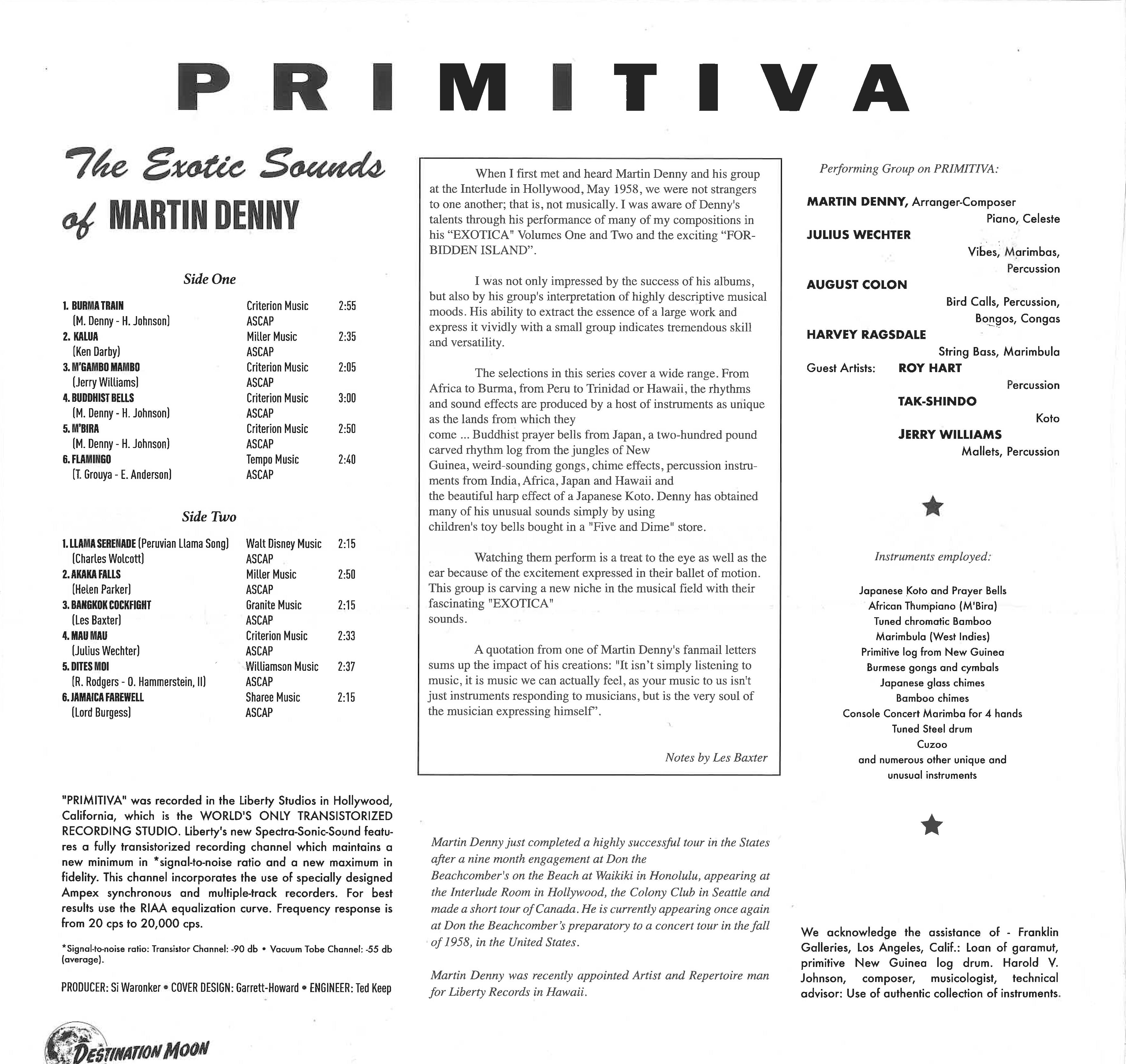 MARTIN DENNY (マーティン・デニー)  - Primitiva (EU 500 Ltd.Reissue Clear Vinyl LP/New)