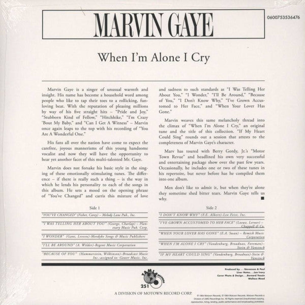 MARVIN GAYE (マーヴィン・ゲイ)  - When I'm Alone I Cry (EU Ltd.Reissue 180g LP/New)