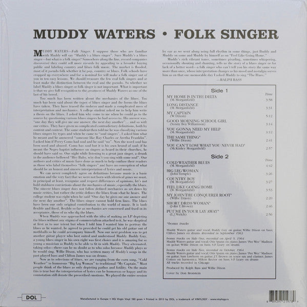 MUDDY WATERS (マディウォーターズ)  - Folk SInger (EU 限定ボーナス入り再発「HQ＝高音質」180g LP/New)