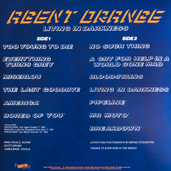 AGENT ORANGE (エージェント・オレンジ) - Living In Darkness + インサート、ボーナス5曲 (Italy 限定再発 LP / New)