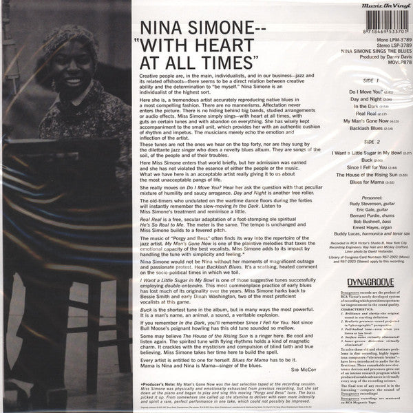 NINA SIMONE (ニーナ・シモン)  - SingsThe Blues (EU M.O.V. Ltd.Reissue LP/New)