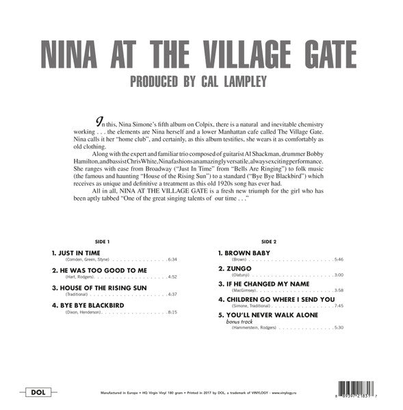 NINA SIMONE (ニーナ・シモン)  - At The Village Gate (EU Ltd.Reissue 180g HQ Vinyl LP/New)