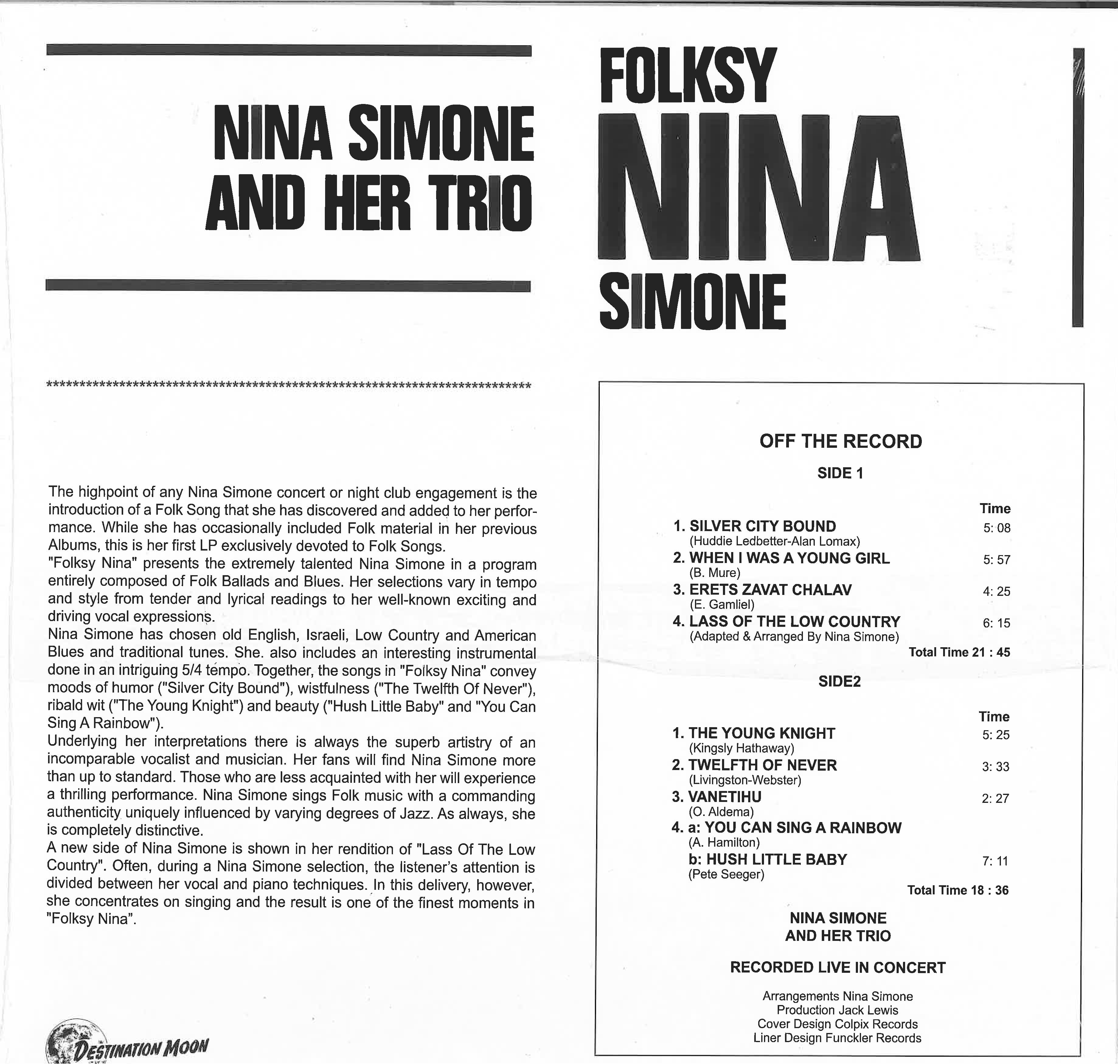 NINA SIMONE (ニーナ・シモン)  - Folksy Nina (EU 500 Ltd.Reissue Clear Vinyl LP/New)