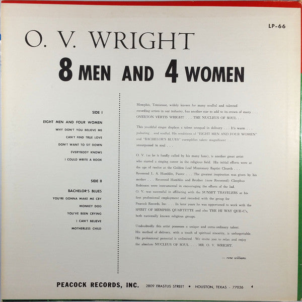 O.V. WRIGHT - 8 Men And 4 Women (US Ltd.Reissue LP)