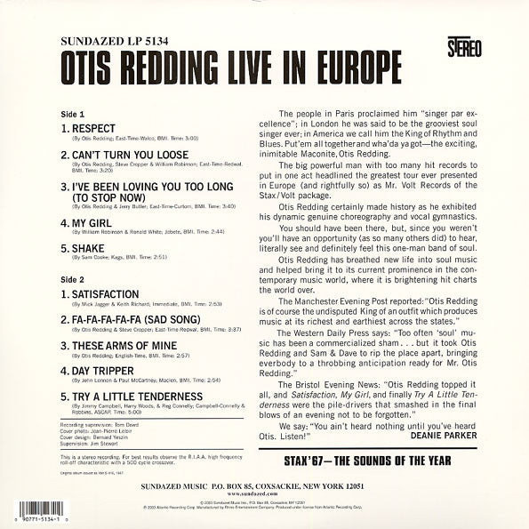 OTIS REDDING (オーティス・レディング)  - Live In Europe (US Ltd.Reissue Stereo LP/New)