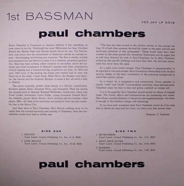 PAUL CHAMBERS (ポール・チェンバース)  - 1st Bassman (US Ltd.Reissue LP/New)
