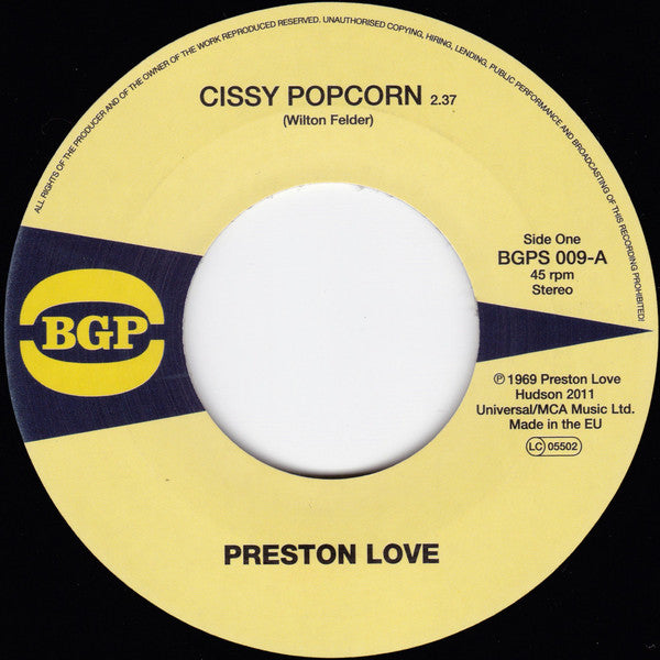 PRESTON LOVE / BRENDA GEORGE (プレストン・ラブ / ブレンダ・ジョージ)  - Cissy Popcorn / I Can't Stand It (UK Ltd.Reissue 7"/New）