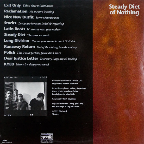 FUGAZI (フガジ) - Steady Diet Of Nothing (US限定プレス再発「ブラックヴァイナル」LP / New)