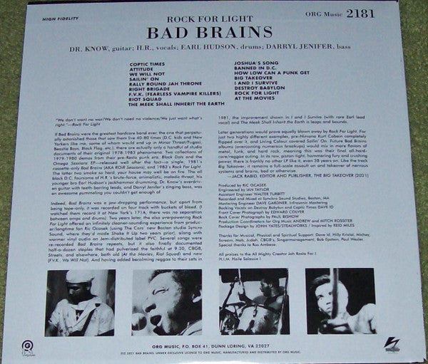 BAD BRAINS (バッド・ブレインズ) - Rock For Light - Punk Note Edition (US 限定再発「ブラックヴァイナル」 LP / New)