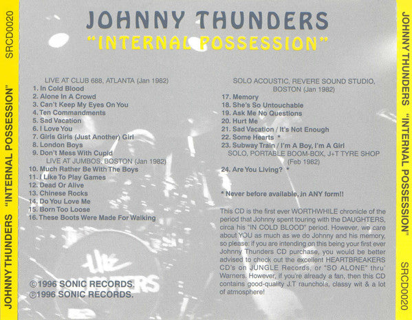JOHNNY THUNDERS (ジョニー・サンダース) - Internal Possession (UK 限定プレス CD/ New)