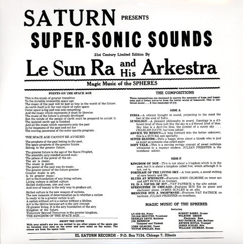 SUN RA & His Arkestra (サン・ラ & ヒズ・アーケストラ)  - Super-Sonic Jazz (US Ltd.Reissue 180g LP/New)