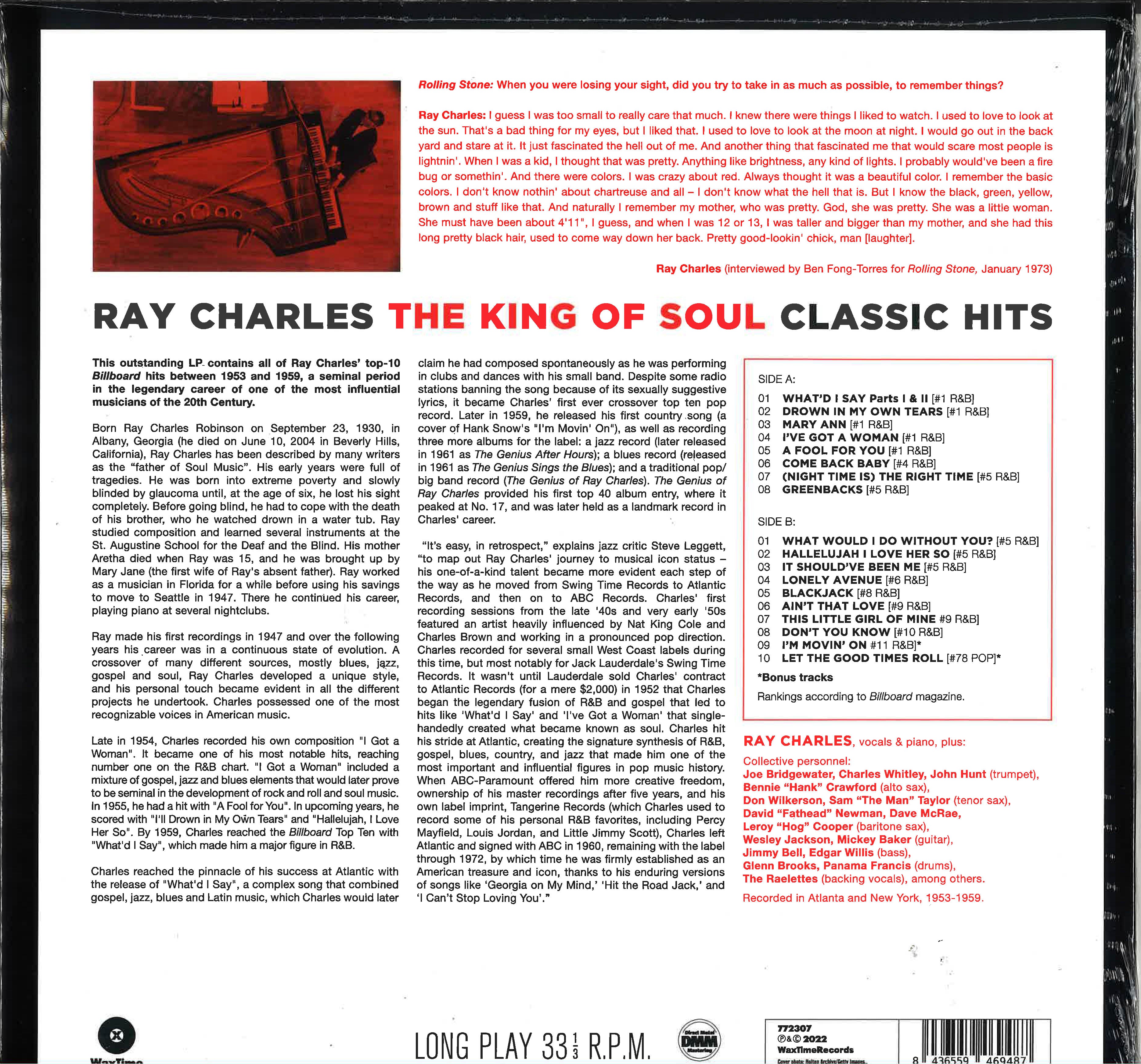 RAY CHARLES (レイ・チャールズ)  - The King Of Soul Classic Hits (EU Limited 180g LP/New)アトランティック社ベスト