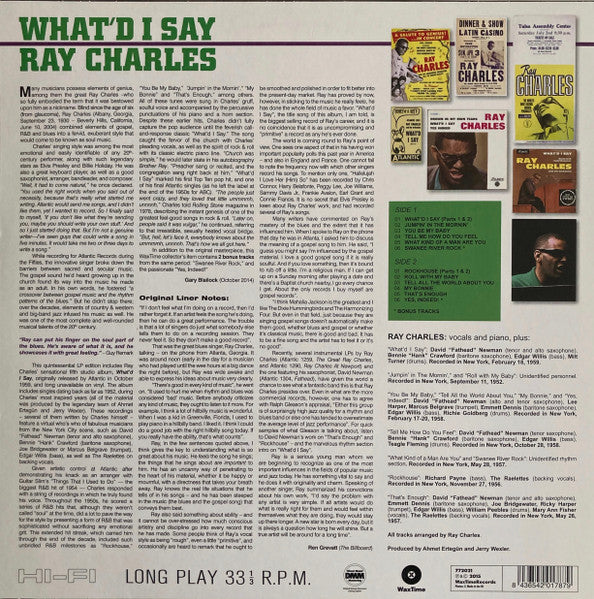 RAY CHARLES (レイ・チャールズ)  - What’d I Say (EU Ltd.Reissue 180g LP/New