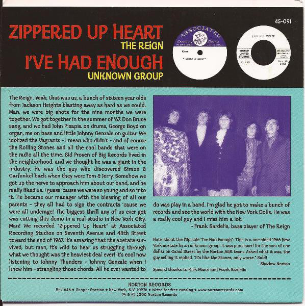 REIGN, THE (feat.Johnny Thunders) (ザ・レイン（feat ジョニー・サンダース 青春15歳！） - Zippered Up Heart (US Ltd.Reissue 7"/New)