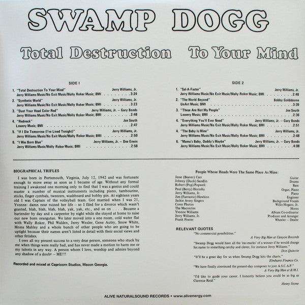 SWAMP DOGG (スワンプ・ドッグ)  - Total Destruction To Your MInd (US Ltd.Reissue LP/New)