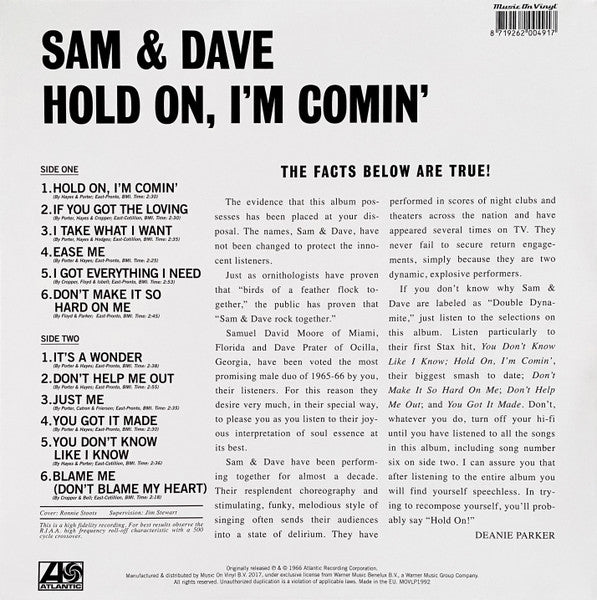 SAM & DAVE (サム・アンド・デイブ)  - Hold On, I'm Comin' (EU Ltd.Reissue 180g Stereo LP/New)