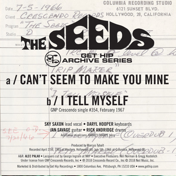 SEEDS (シーズ)  - Can't Seem To Make You Mine (US Ltd.Reissue 7"+PS/New)