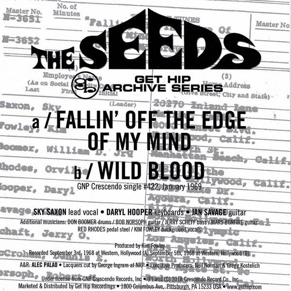 SEEDS (シーズ)  - Fallin' Off The Edge Of My Mind (US Ltd.Re 7"+PS/New)
