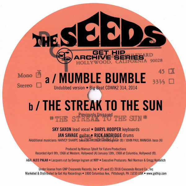 SEEDS (シーズ)  - Mumble Bumble (US 限定プレス 7"+PS/New)