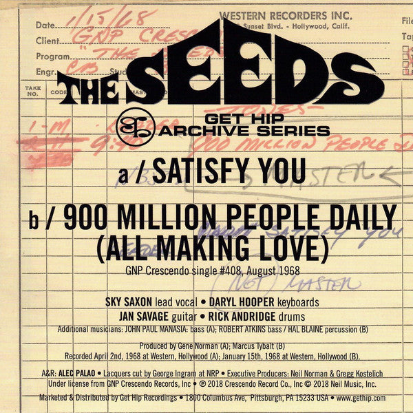 SEEDS (シーズ)  - Satisfy You (US Ltd. Reissue 7"+PS/New)