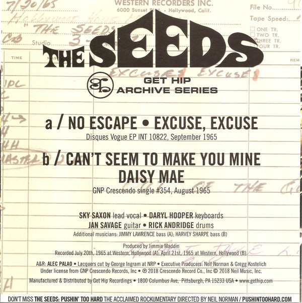 SEEDS (シーズ)  - The Seeds / No Escape +3 (US Ltd. Reissue 7"EP/New)
