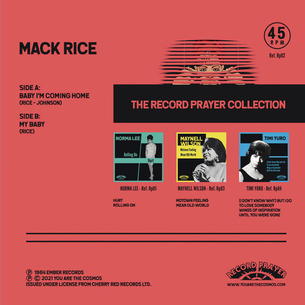 MACK RICE (（サー）マック・ライス)  - Baby I'm Coming Home / My Baby (Spain Ltd.Red Vinyl 7"+PS/New)