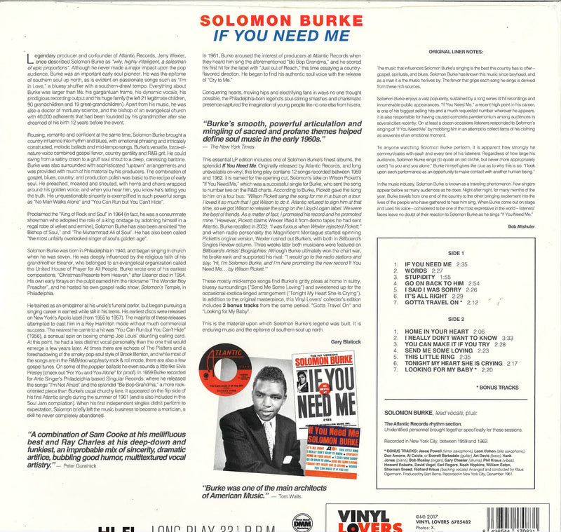 SOLOMON BURKE (ソロモン・バーク)  - If You Need Me (EU Ltd.Reissue 180g LP/New)