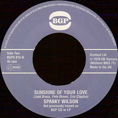 SPANKY WILSON (スパンキー・ウィルソン)  - You / Sunshine Of Your Love (UK Ltd.Reissue 7"/New）