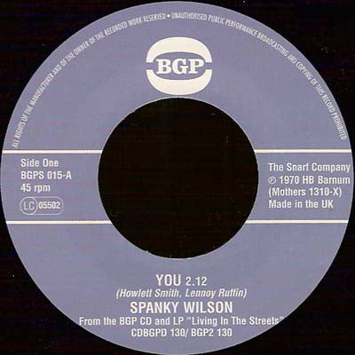 SPANKY WILSON (スパンキー・ウィルソン)  - You / Sunshine Of Your Love (UK Ltd.Reissue 7"/New）