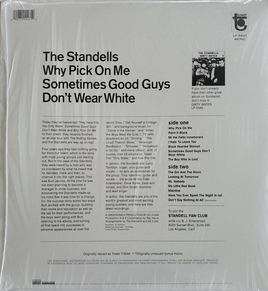 STANDELLS (スタンデルス)  - Why Pick On Me - Sometimes Good Guys Don't Wear White (US Ltd.Reissue Mono LP/New)