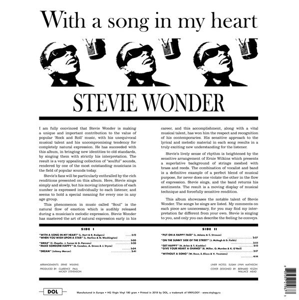 STEVIE WONDER (スティービー・ワンダー)  - With a Song in My Heart (US Ltd.Reissue HQ 180g LP/New)