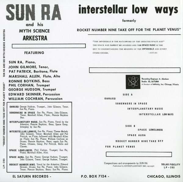 SUN RA & His Myth Science Arkestra (サン・ラ & ヒズ・ミスサイエンス・アーケストラ)  - Interstellar Low Ways (US Ltd.Reissue 180g LP/New)