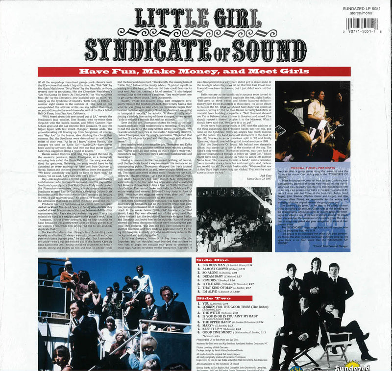 SYNDICATE OF SOUND (シンジケート・オブ・サウンド)  - Little Girl (US Sundazed Ltd.Reissue HQ Vinyl LP/New)