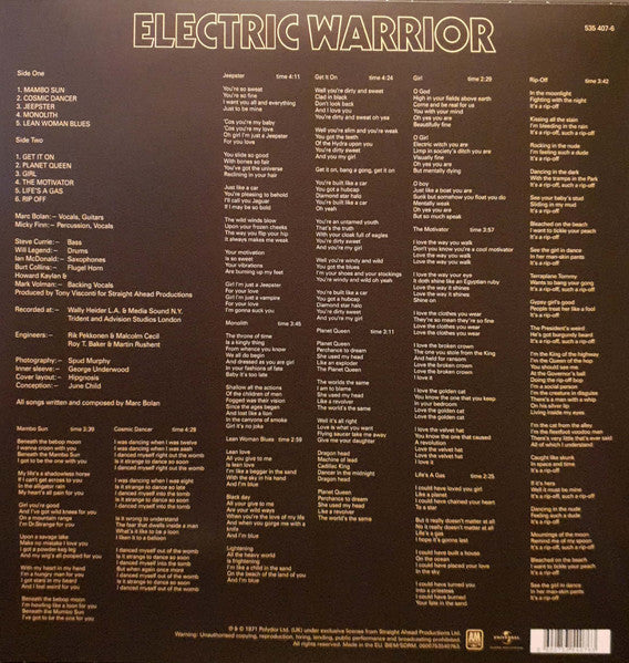 T.REX (T.レックス)  - Electric Warrior (UK 限定復刻再発 180g LP/New)