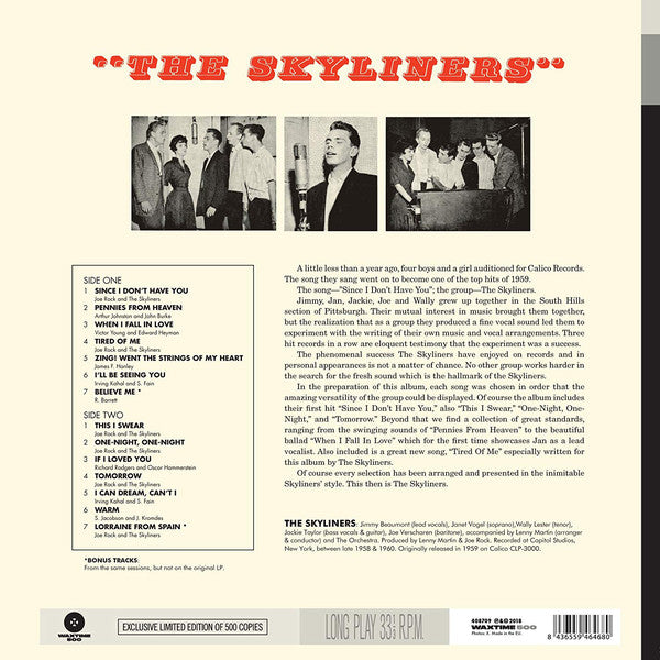 SKYLINERS (スカイライナーズ)  - The Skyliners (EU 500 Ltd.Reissue 180g LP/New)
