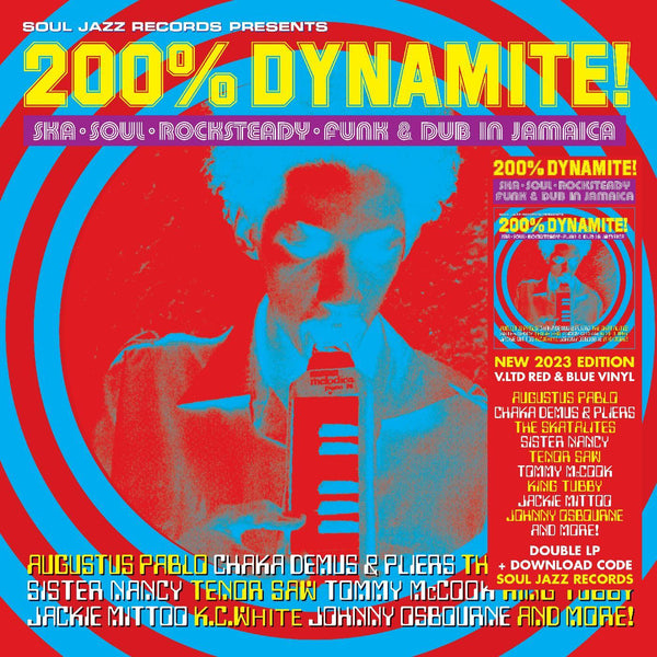 V.A. (ジャマイカンレゲエ、ファンク・コンピ)  - 200% DYNAMITE! Ska, Soul, Rocksteady, Funk & Dub in Jamaica  (UK RSD 2023 限定1000枚レッド＆ブルー・ヴァイナル  2xLP/New)