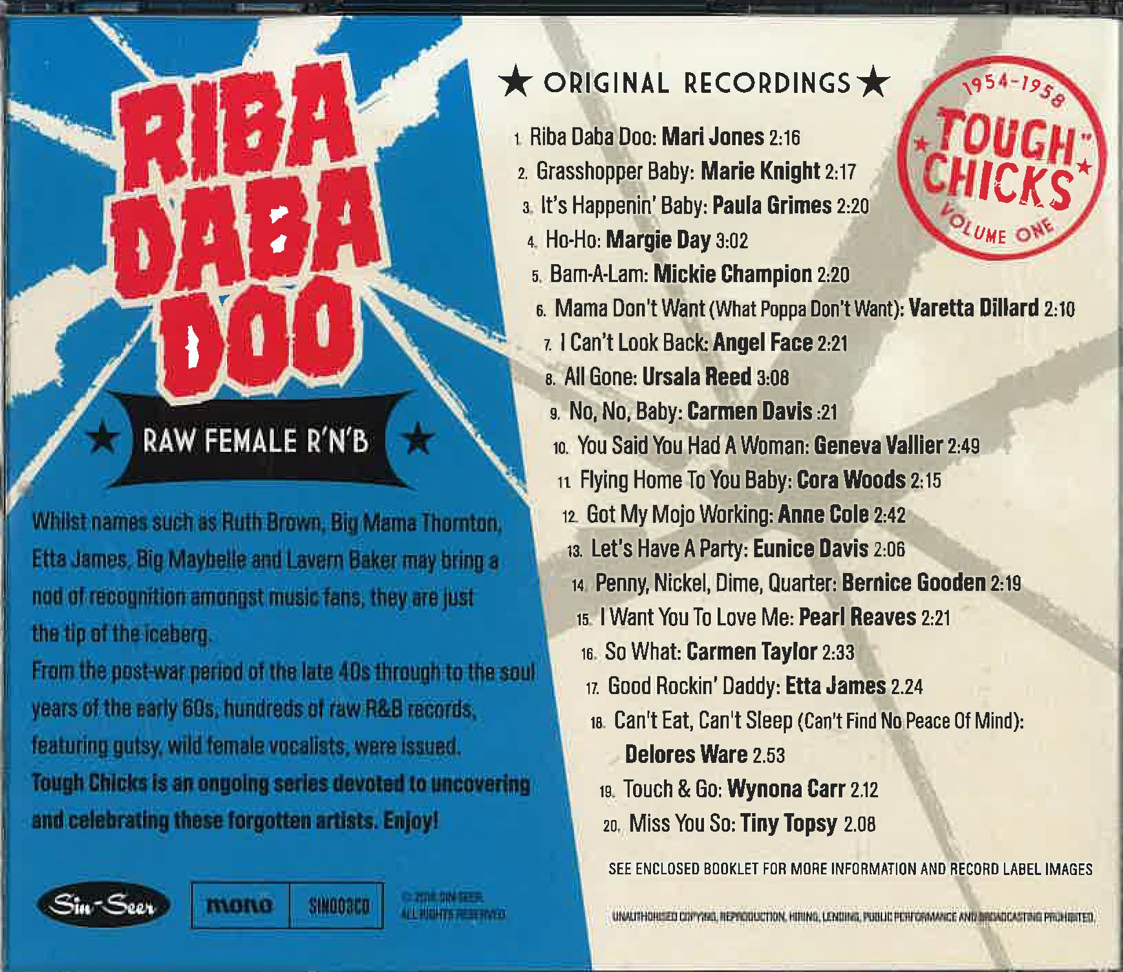 V.A. ('54〜'58年女性RAW-R&Bコンピ) - Riba Daba Doo [RAW FEMALE R’n’B] (OZ 限定プレス CD /New) LPよりも4曲多い全20曲